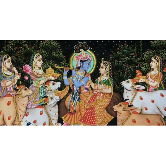 Pichwai Painting ~ Krishna with Gopis { 3 X 4 Feet }